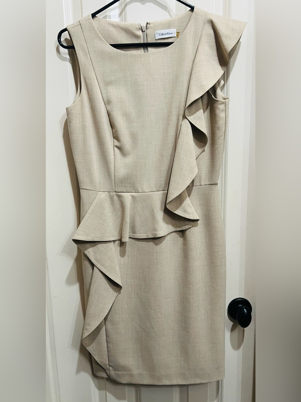Calvin Klein Cream Ruffle Peplum Midi Dress